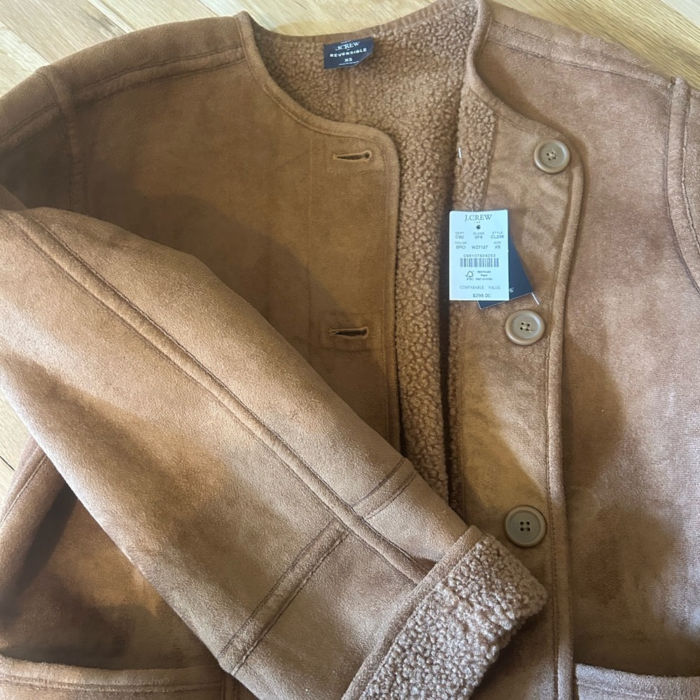JCrew Reversible sherpa and faux-suede jacket NWT XS - Picture 3 of 3